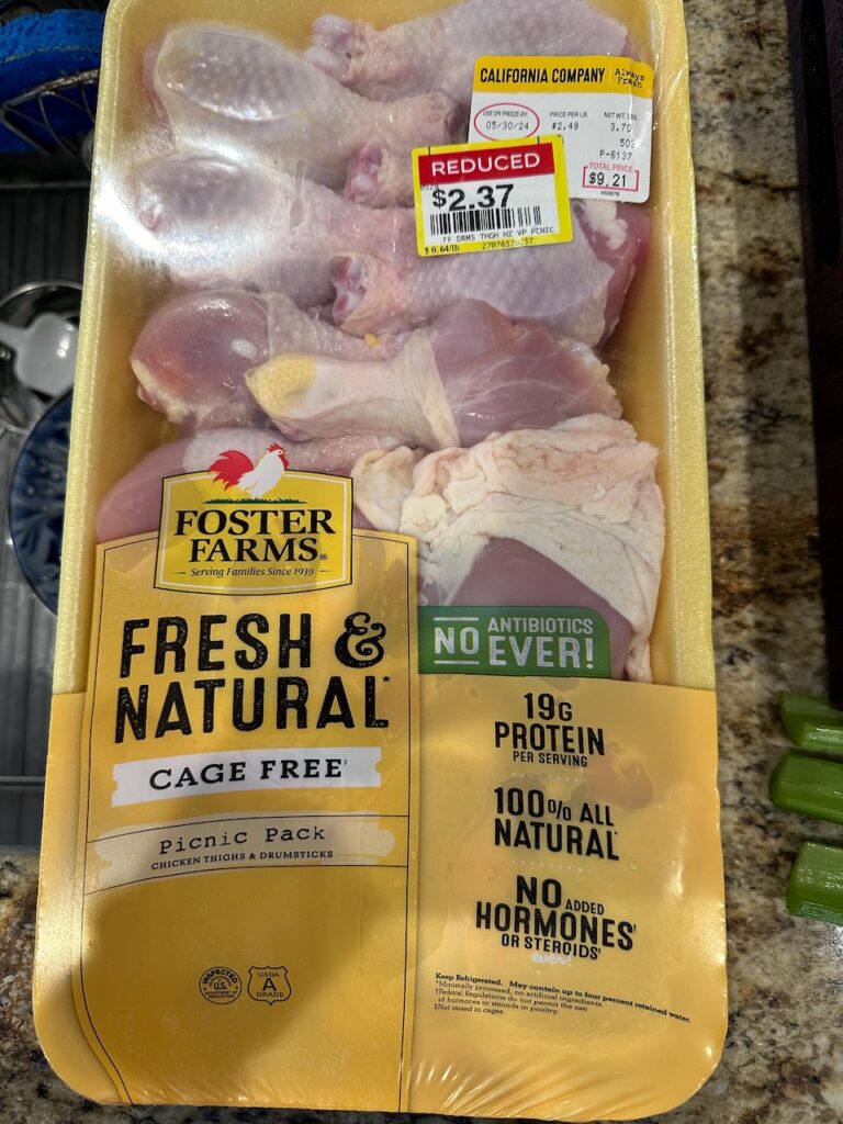 A 3.7 lbs package of chicken on sale for $2.37