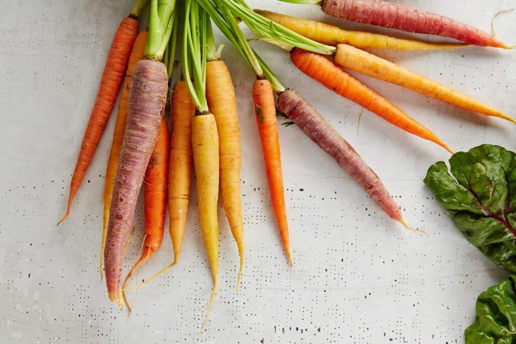 You can use any kind of carrot for this recipe - shown are a variety of colors of carrots