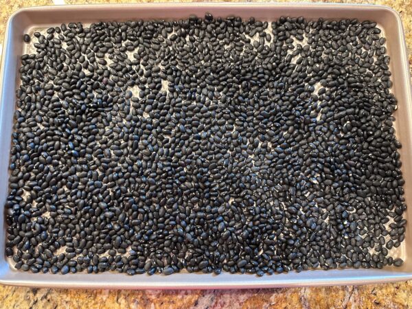 black beans on a sheet pan