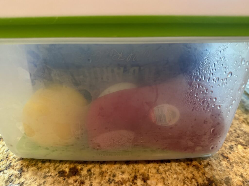 showing condensation inside a produce keeper