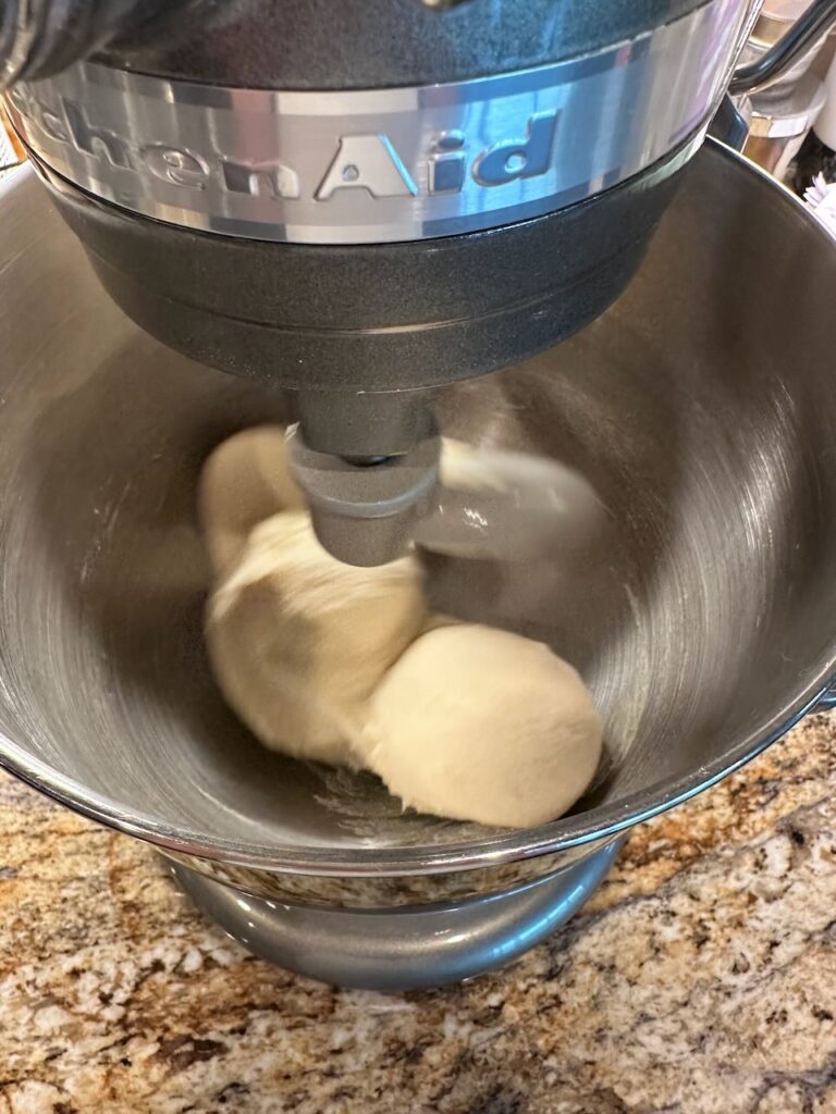 kitchenaid mixer kneading the dough