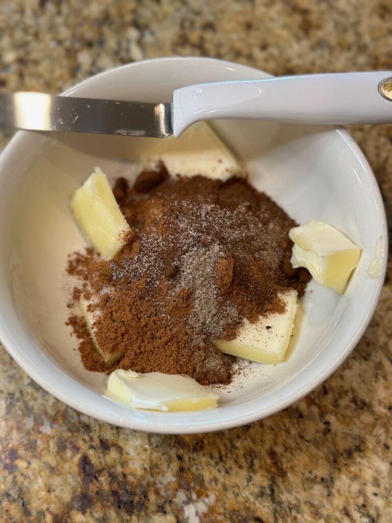 Preparing the filling for cinnamon expresso rolls