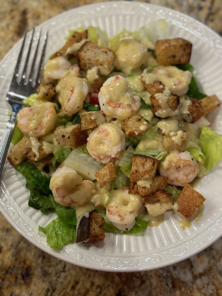 Garlic Shrimp Caesar Salad for Dinner 