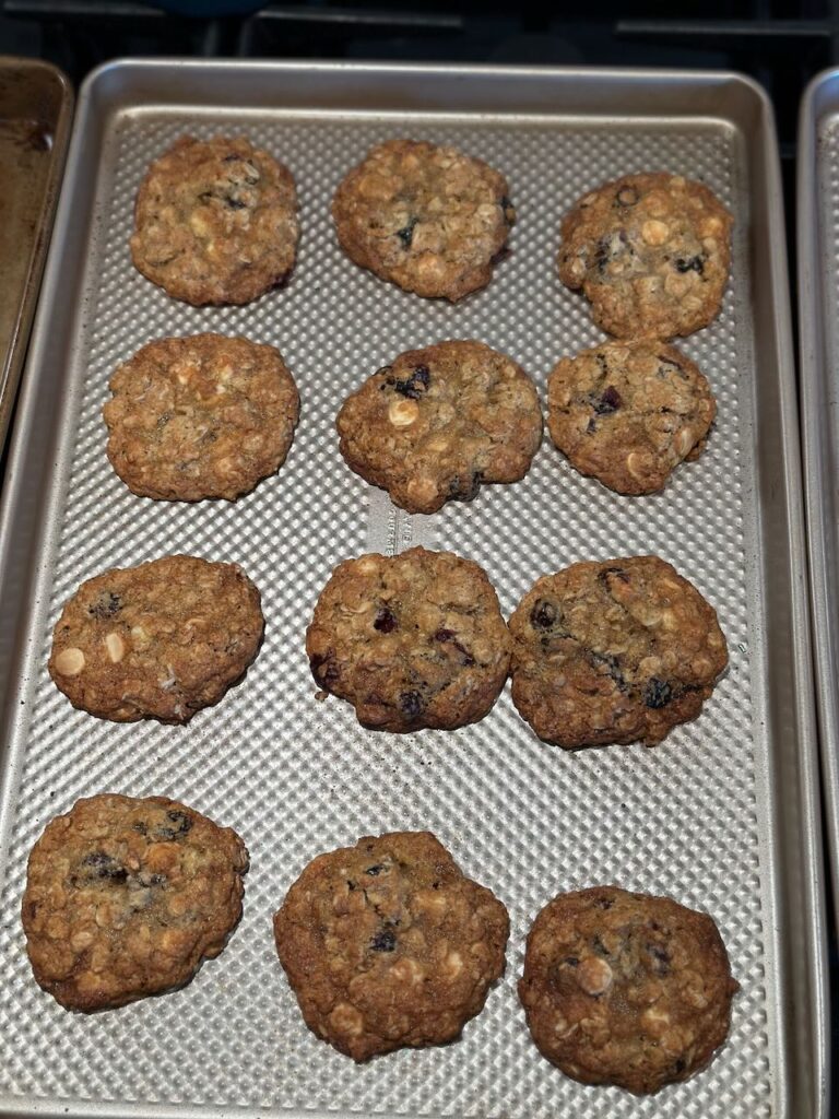 white chocolate chip and cranberry oatmeal cookies that were refrigerated just a short time 