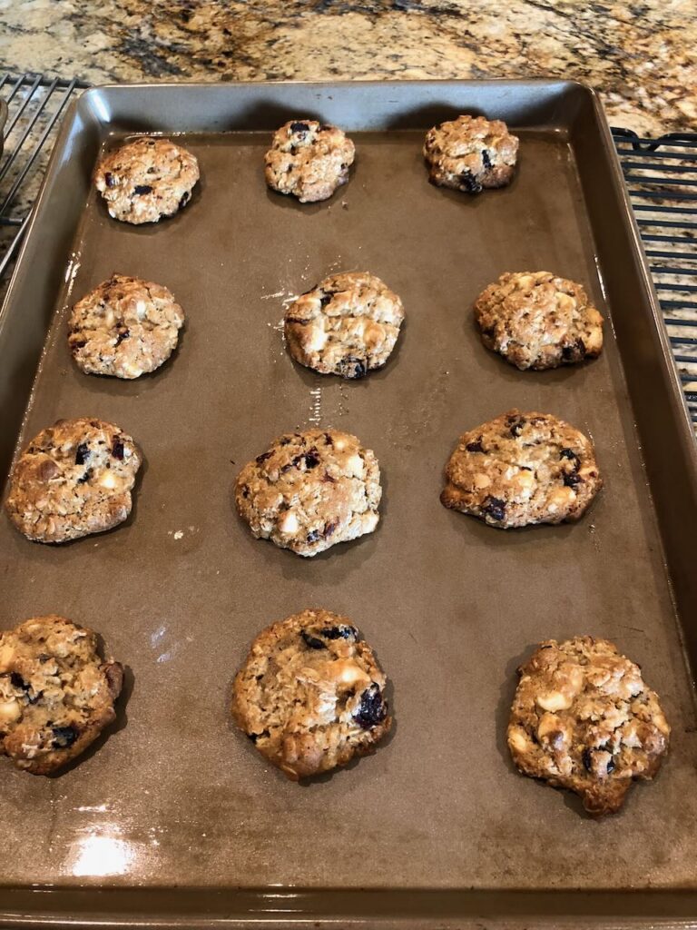 white chocolate chip and cranberry oatmeal cookies that were refrigerated overnight