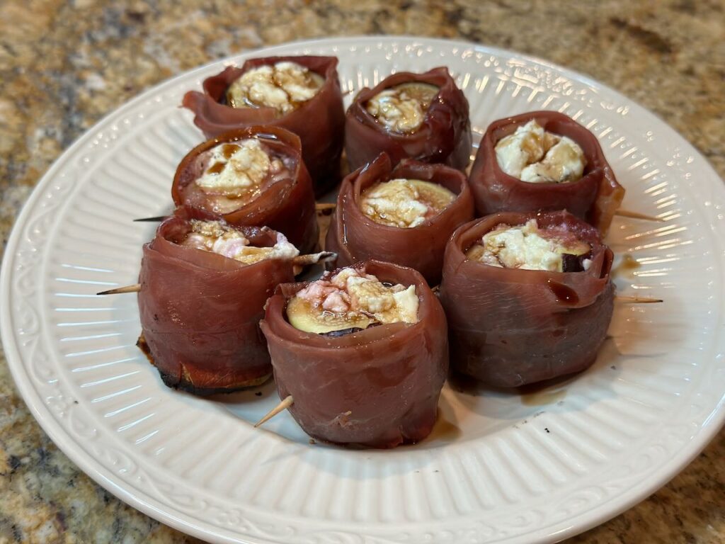 grilled stuffed figs with balsamic reduction drizzled