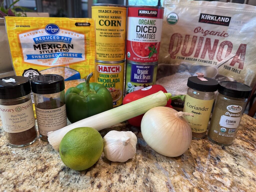 ingredients for the healthy quinoa southwest bake 