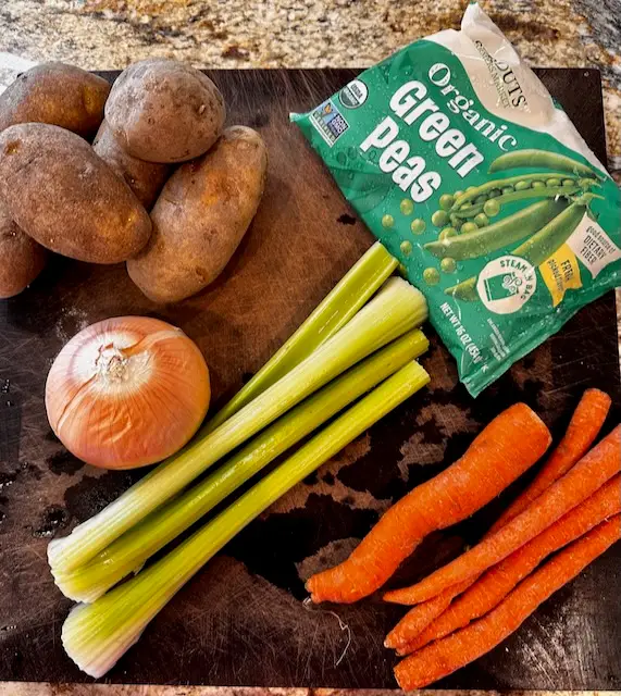 Veggies getting ready to be chopped and made into Pot Pie